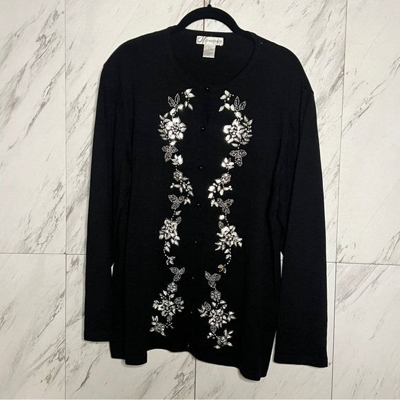 Dressbarn 3D Floral Sequins Beaded Cardigan Sweater SZ 18 - Picture 1 of 4